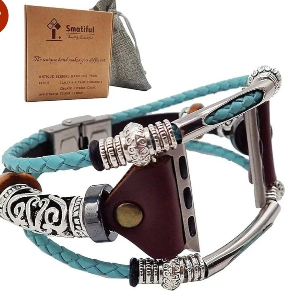 Smatiful Apple Watch Band 38mm 40mm Turquoise Leather Boho Antique Series Teal
